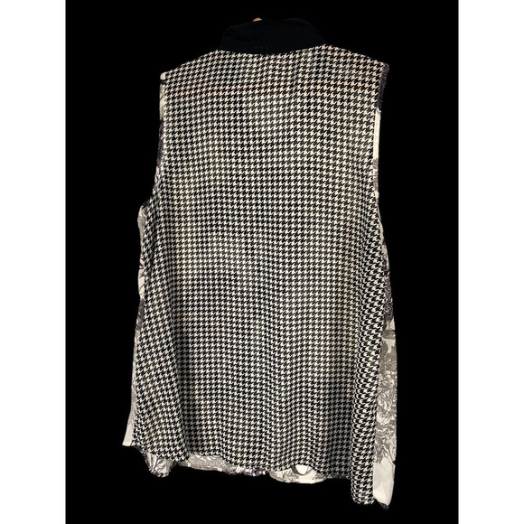 Toile Floral Top Size 1X Black White Houndstooth Back Tunic Chiffon Romantic - Picture 9 of 9